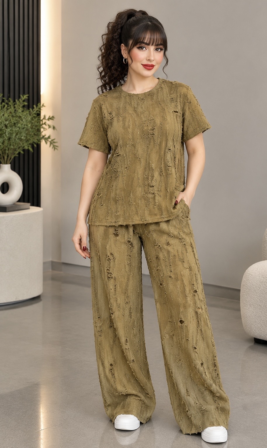 ست لباس و شلوار زاپدار 9060 خردلی
